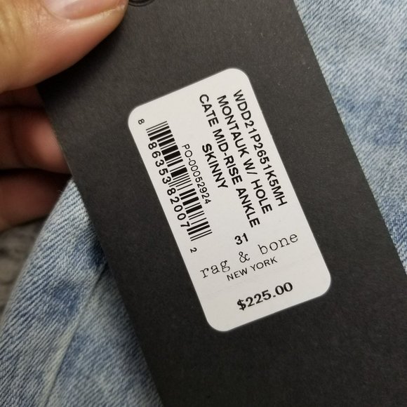 Rag & Bone Jeans Womens 31 Cate Stretch Mid Rise Ankle Skinny Distressed NWT - Picture 4 of 16